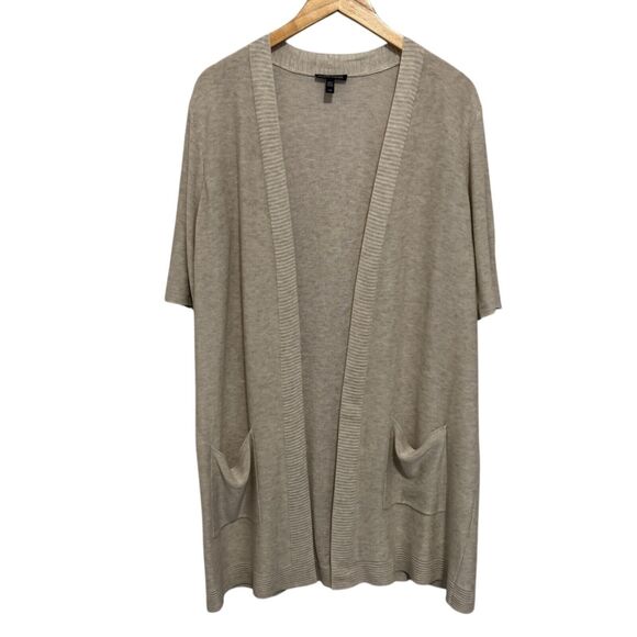 Eileen Fisher Merino Wool Blend Open Cardigan Sweater System in Cream - Size L - Picture 2 of 8